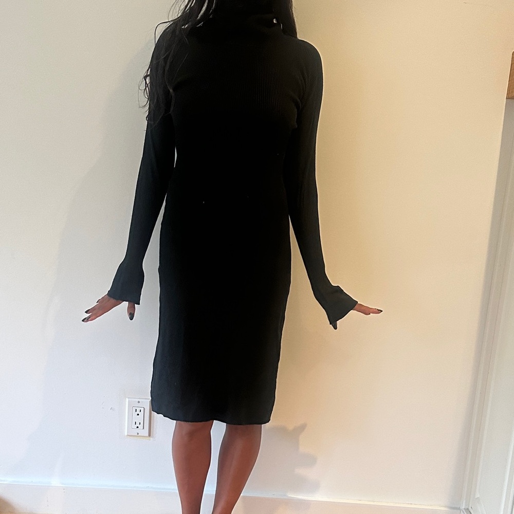 Black Ribbed Turtleneck Mini Dress